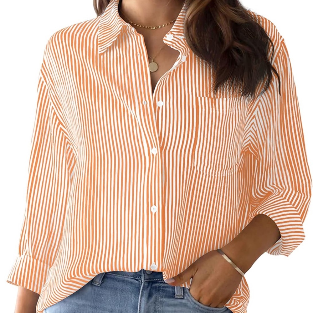 Orange and white button up